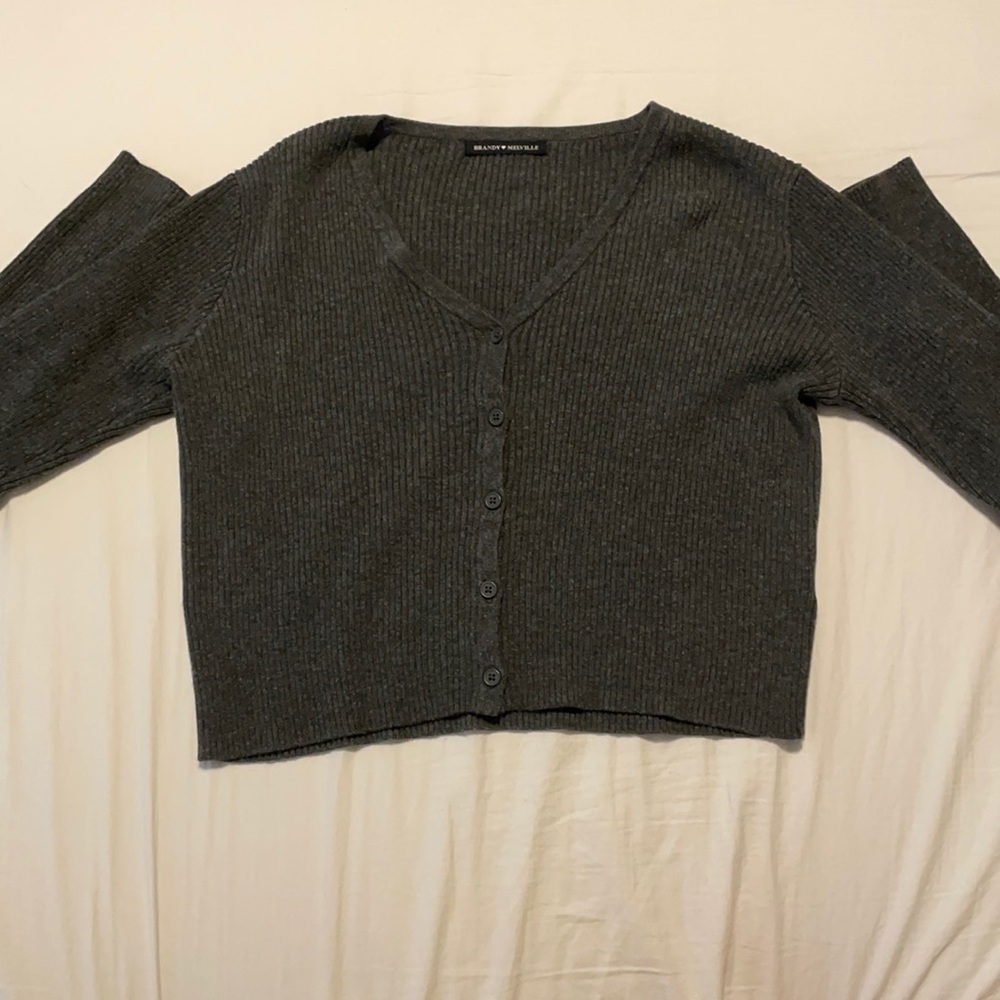 BRANDY MELVILLE CROPPED GREY LONG SLEEVE TOP